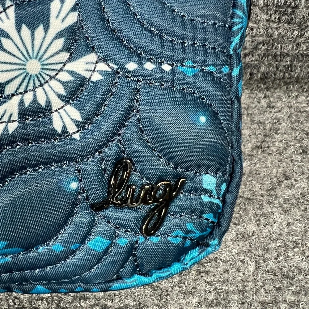 Lug‎ Peekaboo Convertible Crossbody Bag Blue Floral Zip Pockets Quilted RFID